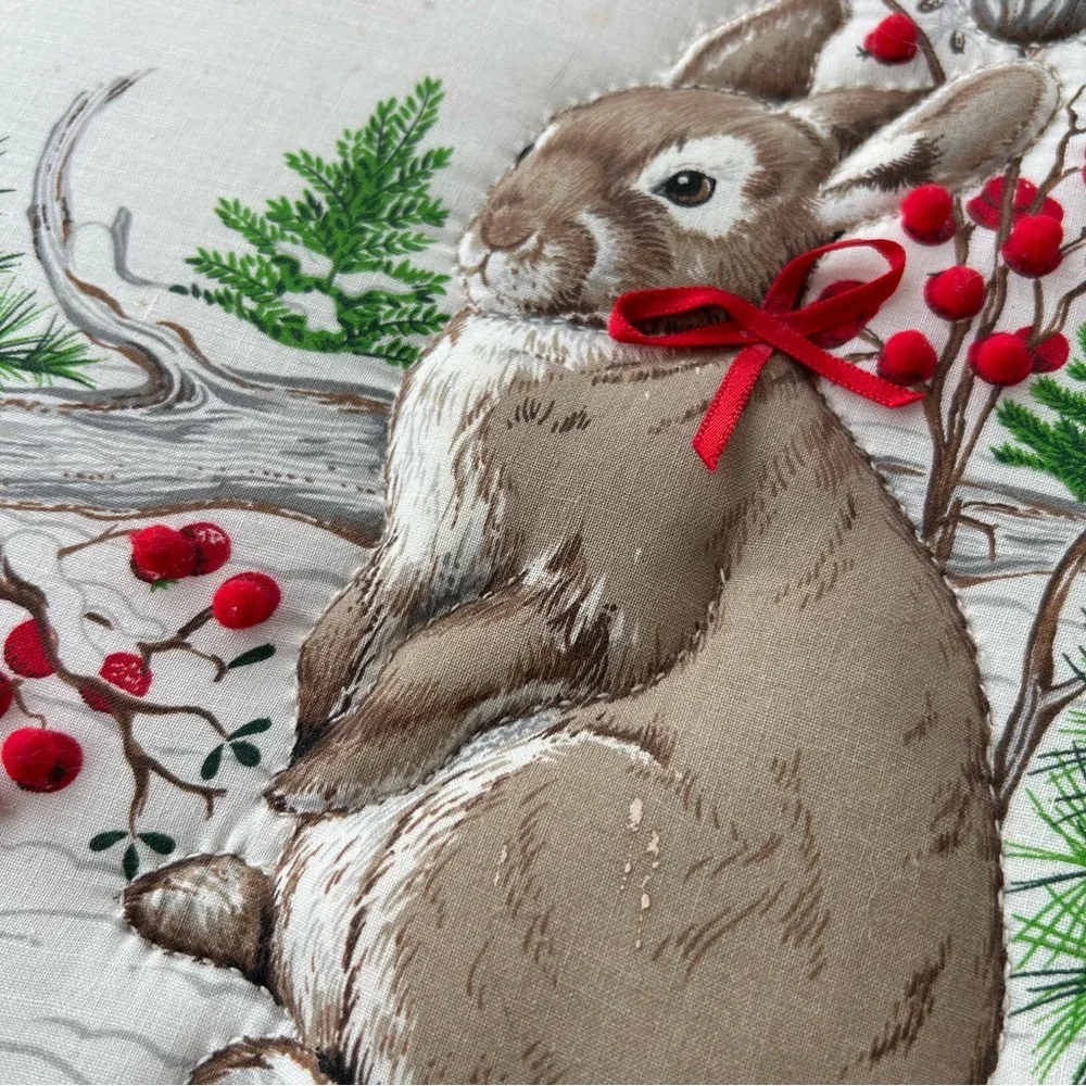 Vintage Christmas Rabbit Embroidery Hoop Art Bunny Winter Wall Art Cottagecore